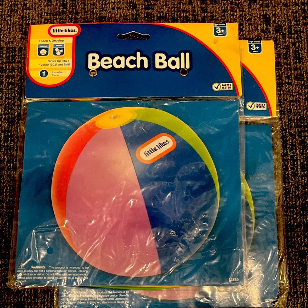 Set Of 2 Vintage Little Tikes Beach Balls 12"  Multicolor NOS Y2K New Sealed!